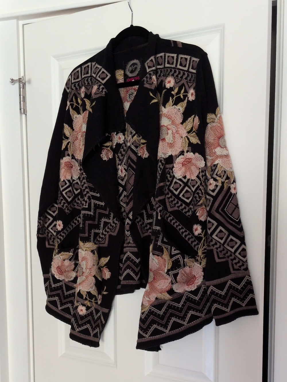 Johnny Was Black "Biya" Floral-Print Open Cardigan - Picture 1 of 9